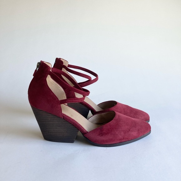 Eileen Fisher Burgundy Suede Leather Ankle Strap Almond Toe Slingbacks size 11 - Picture 2 of 16
